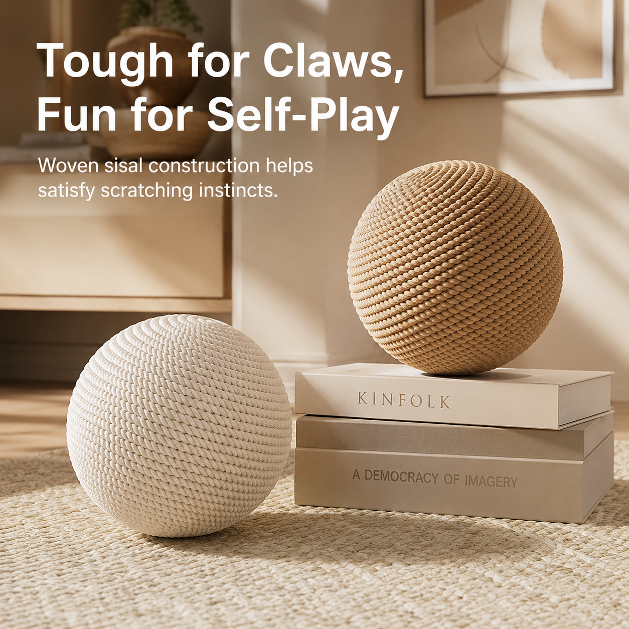Cat toy sisal ball - an extremely large self-amusement and stress-relieving gadget for cats. Cat teaser, chew toy, durable and bite-resistant sound-producing ball. Cat supplies.
