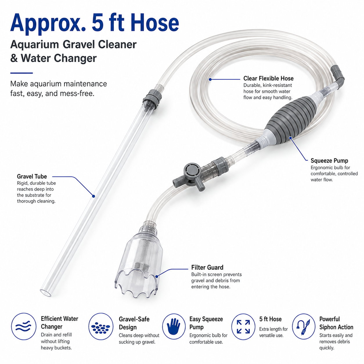 Fish tank water changer gadget automatic suction device siphon tube small water pump pipe water replacement cleaning fecal suction cleaner sand cleaner