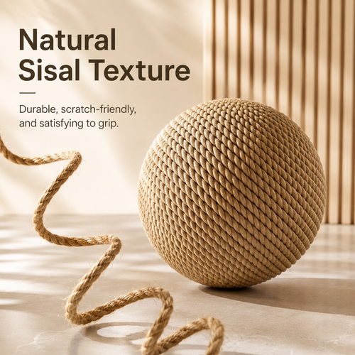 Cat toy sisal ball - an extremely large self-amusement and stress-relieving gadget for cats. Cat teaser, chew toy, durable and bite-resistant sound-producing ball. Cat supplies.