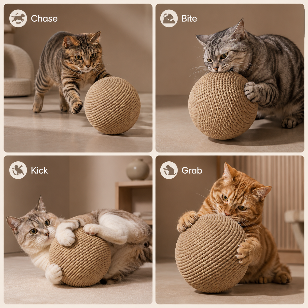 Cat toy sisal ball - an extremely large self-amusement and stress-relieving gadget for cats. Cat teaser, chew toy, durable and bite-resistant sound-producing ball. Cat supplies.