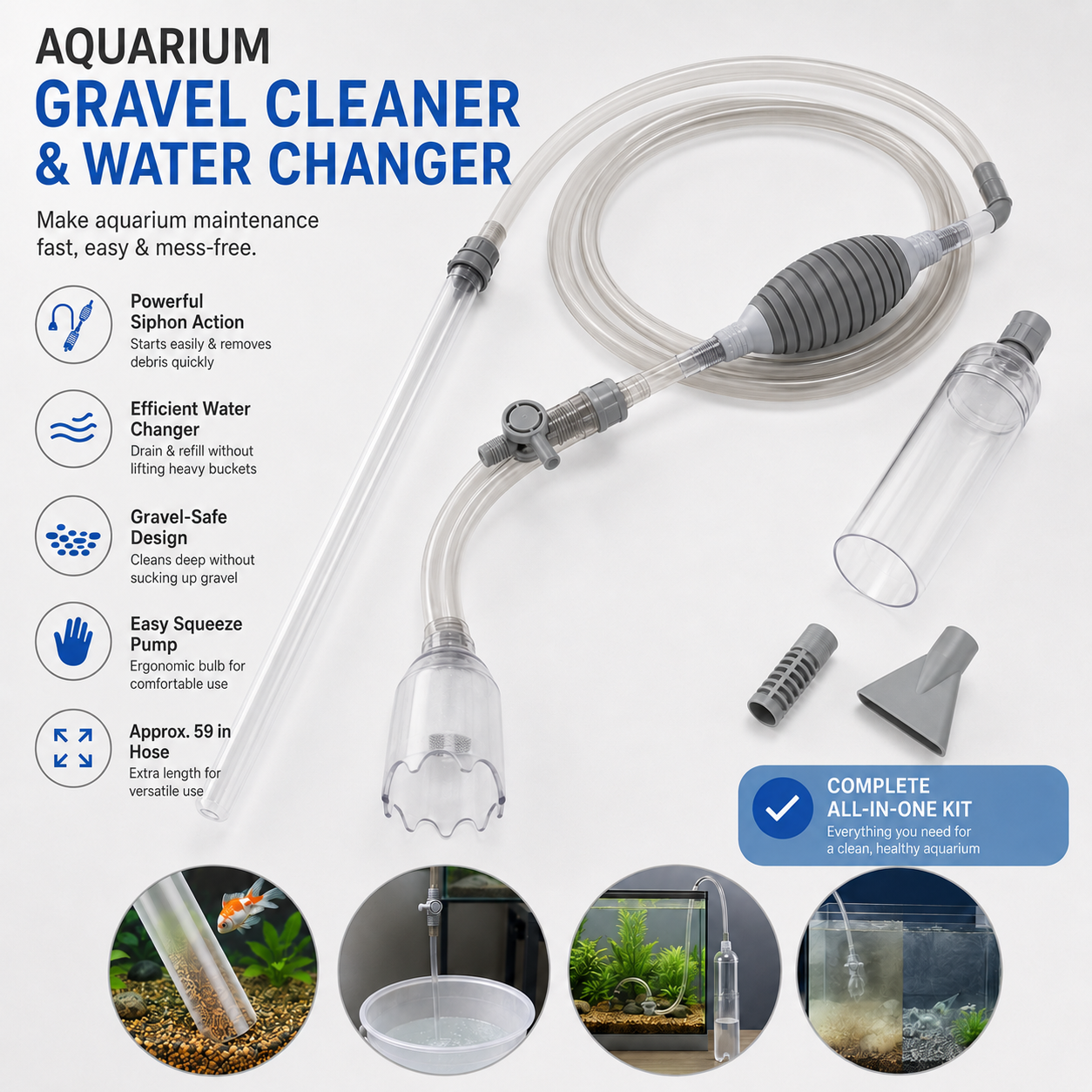 Fish tank water changer gadget automatic suction device siphon tube small water pump pipe water replacement cleaning fecal suction cleaner sand cleaner