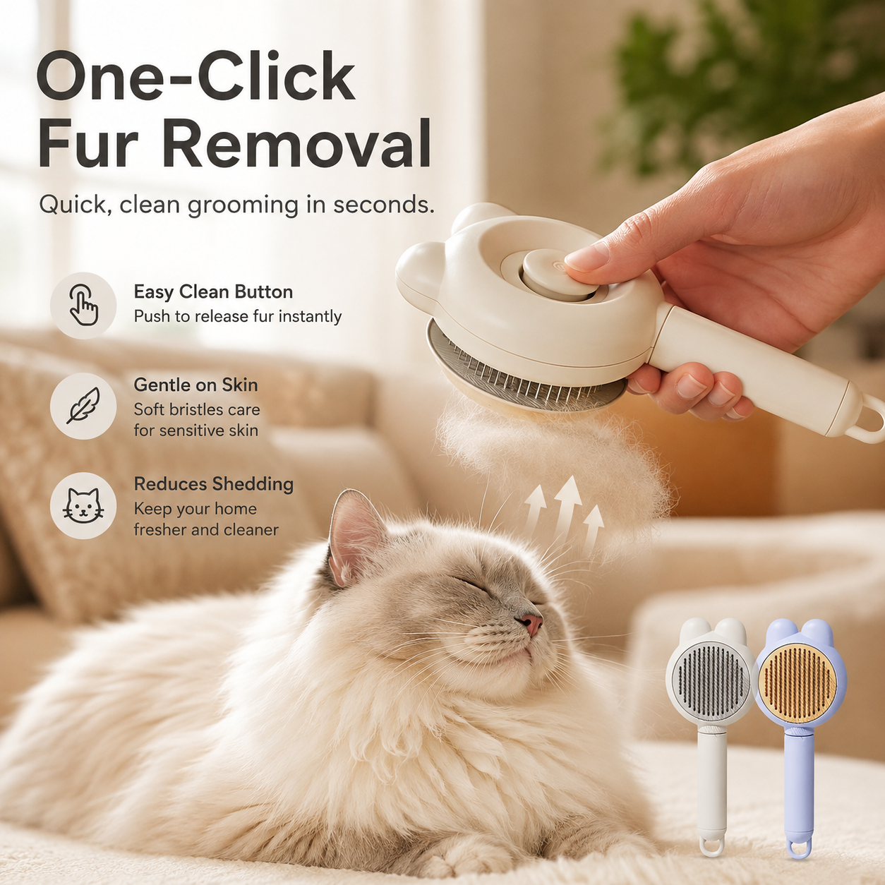 Cat comb for removing loose fur, grooming brush, cat cleaning tool, long-haired comb with knot removal and massage function, dog hair remover, hair removal product for cats.