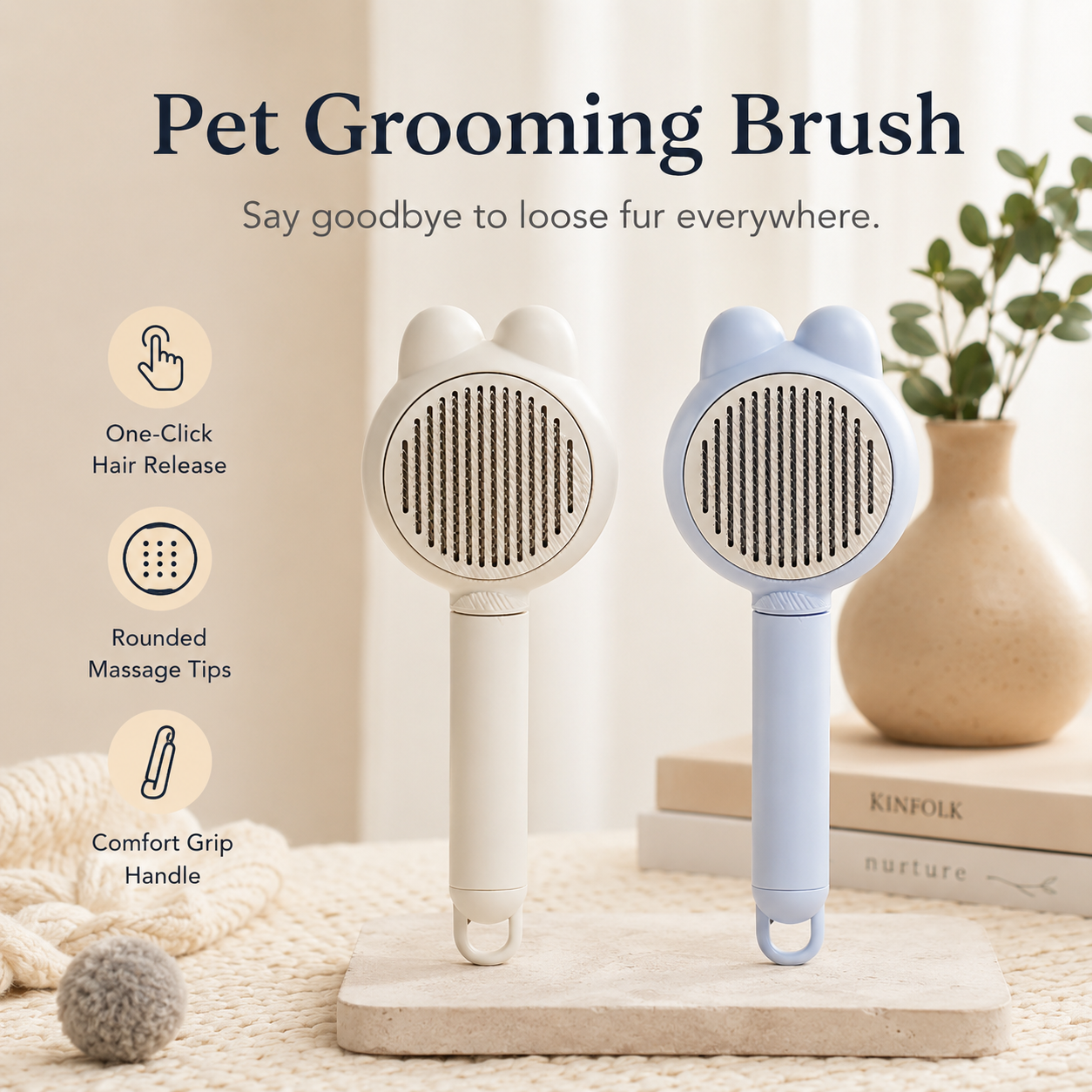 Cat comb for removing loose fur, grooming brush, cat cleaning tool, long-haired comb with knot removal and massage function, dog hair remover, hair removal product for cats.