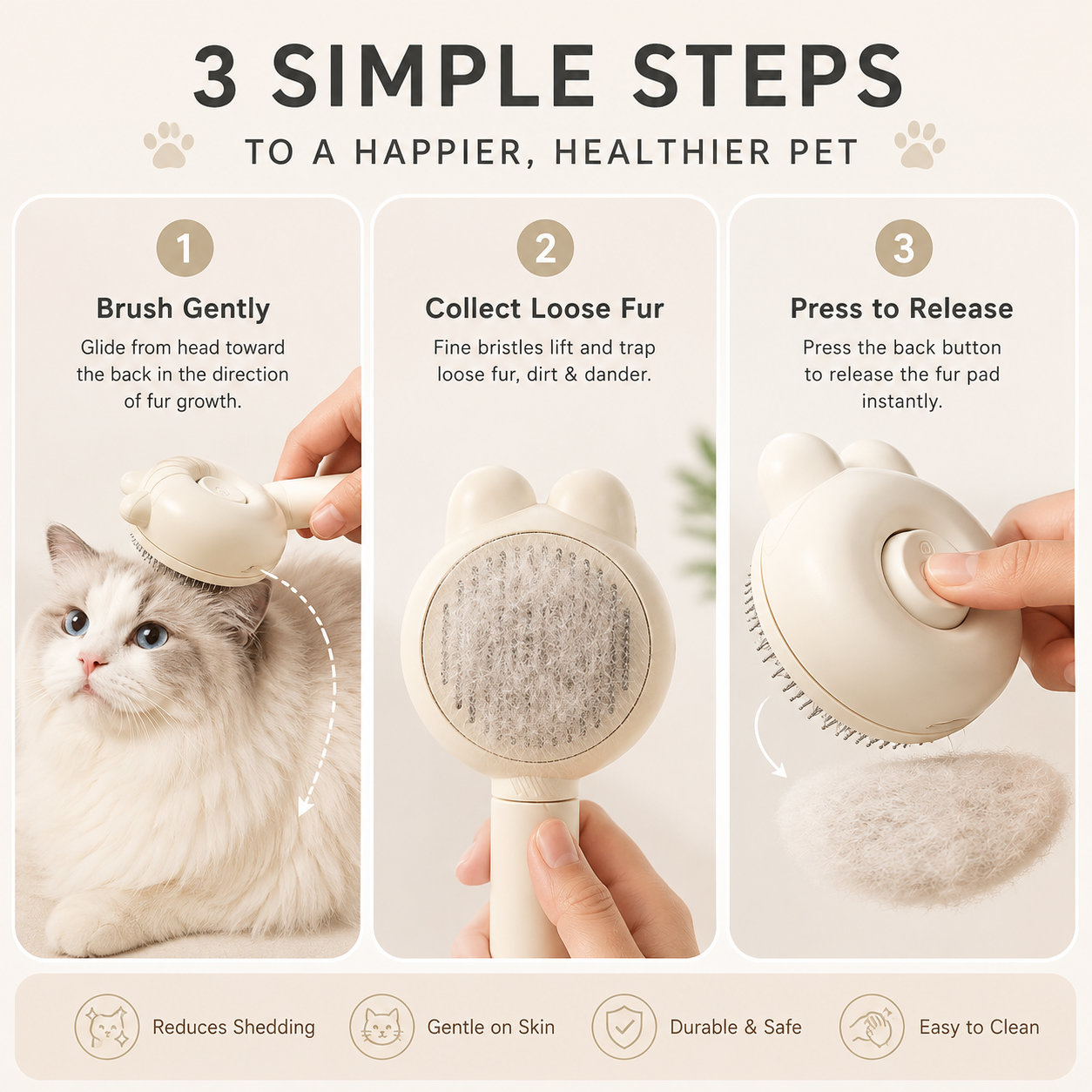 Cat comb for removing loose fur, grooming brush, cat cleaning tool, long-haired comb with knot removal and massage function, dog hair remover, hair removal product for cats.