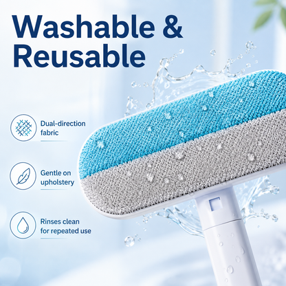 Reusable Pet Hair Remover Brush with Extended Handle – Washable Fur & Lint Cleaning Tool for Sofa, Carpet, Clothing & Cat Trees