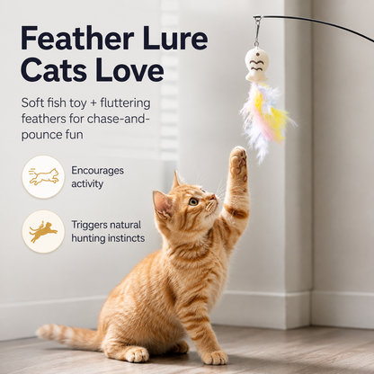 Automatic Cat Teaser Wand with Rotating Base – Interactive Feather Toy for Indoor Cats