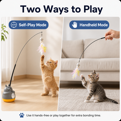 Automatic Cat Teaser Wand with Rotating Base – Interactive Feather Toy for Indoor Cats