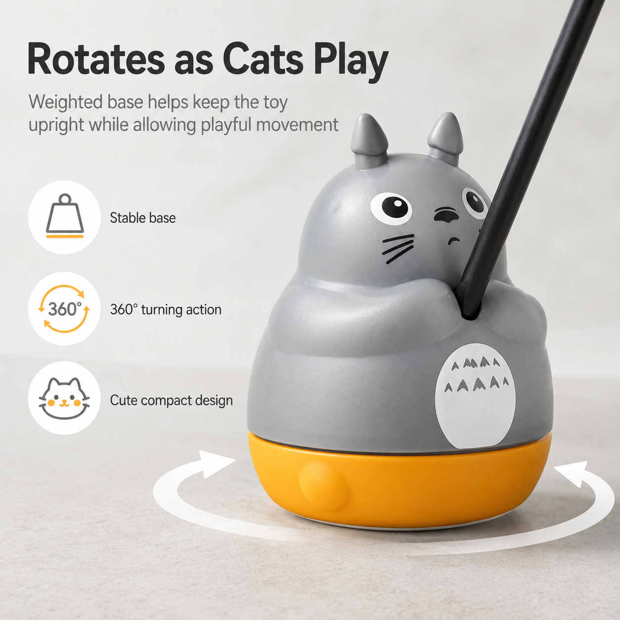 Automatic Cat Teaser Wand with Rotating Base – Interactive Feather Toy for Indoor Cats