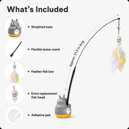Automatic Cat Teaser Wand with Rotating Base – Interactive Feather Toy for Indoor Cats