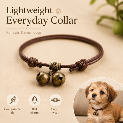 Vintage Bell Pet Collar – Adjustable Braided Collar with Double Bell Charm for Cats & Small Dogs