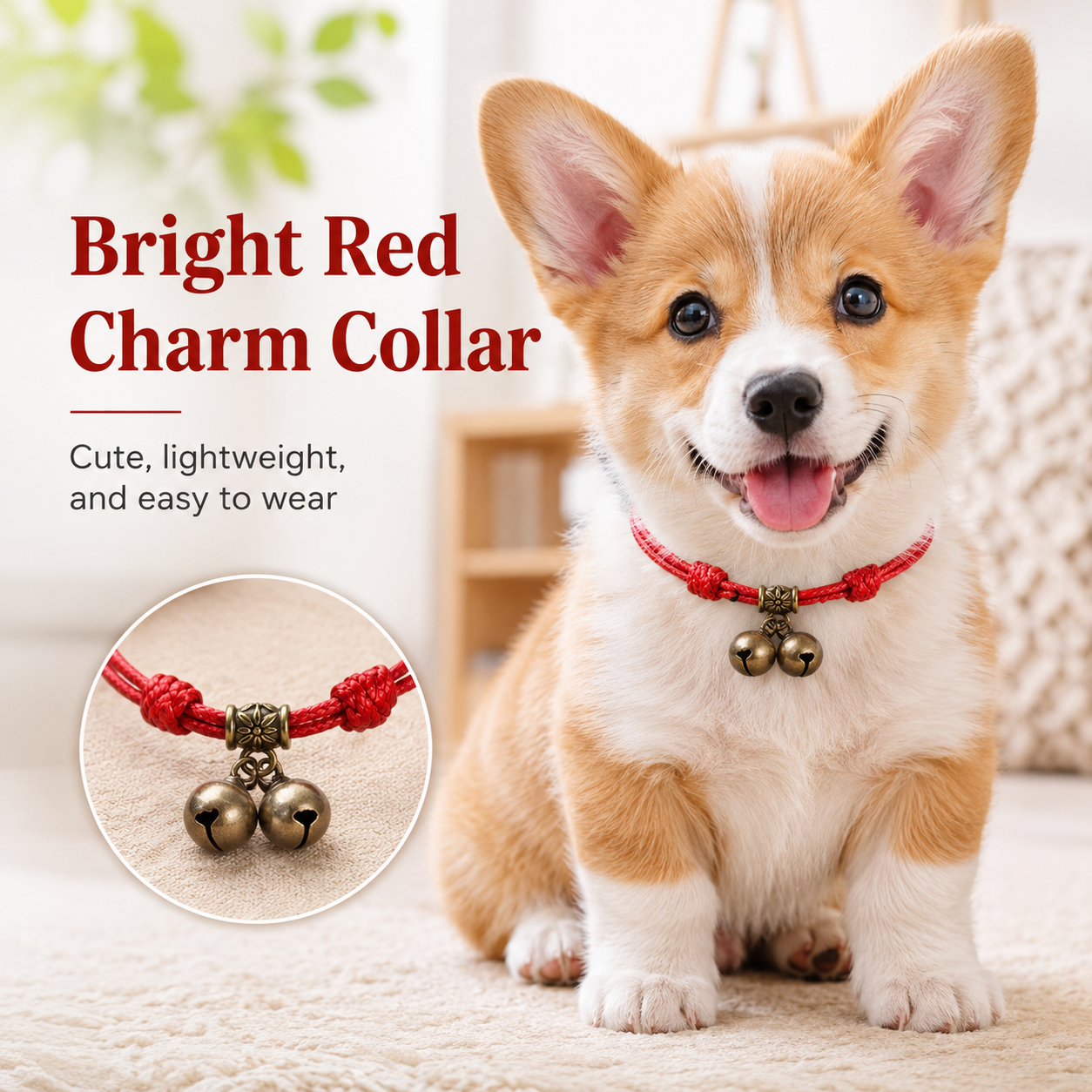 Vintage Bell Pet Collar – Adjustable Braided Collar with Double Bell Charm for Cats & Small Dogs